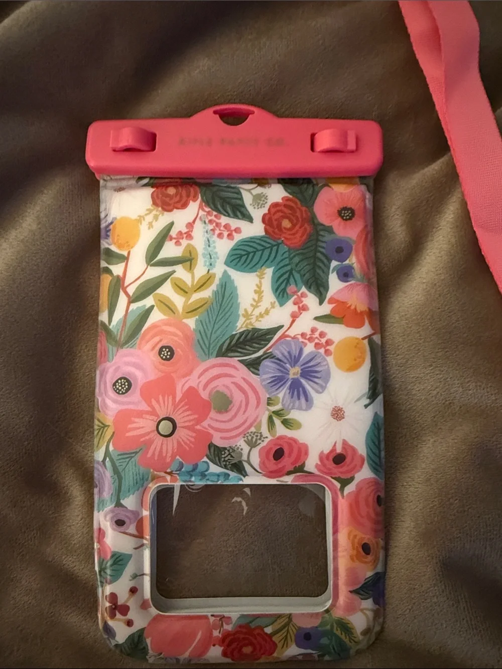 Rifle Paper Co. Floral Waterproof Phone Pouch with Pink Lanyard